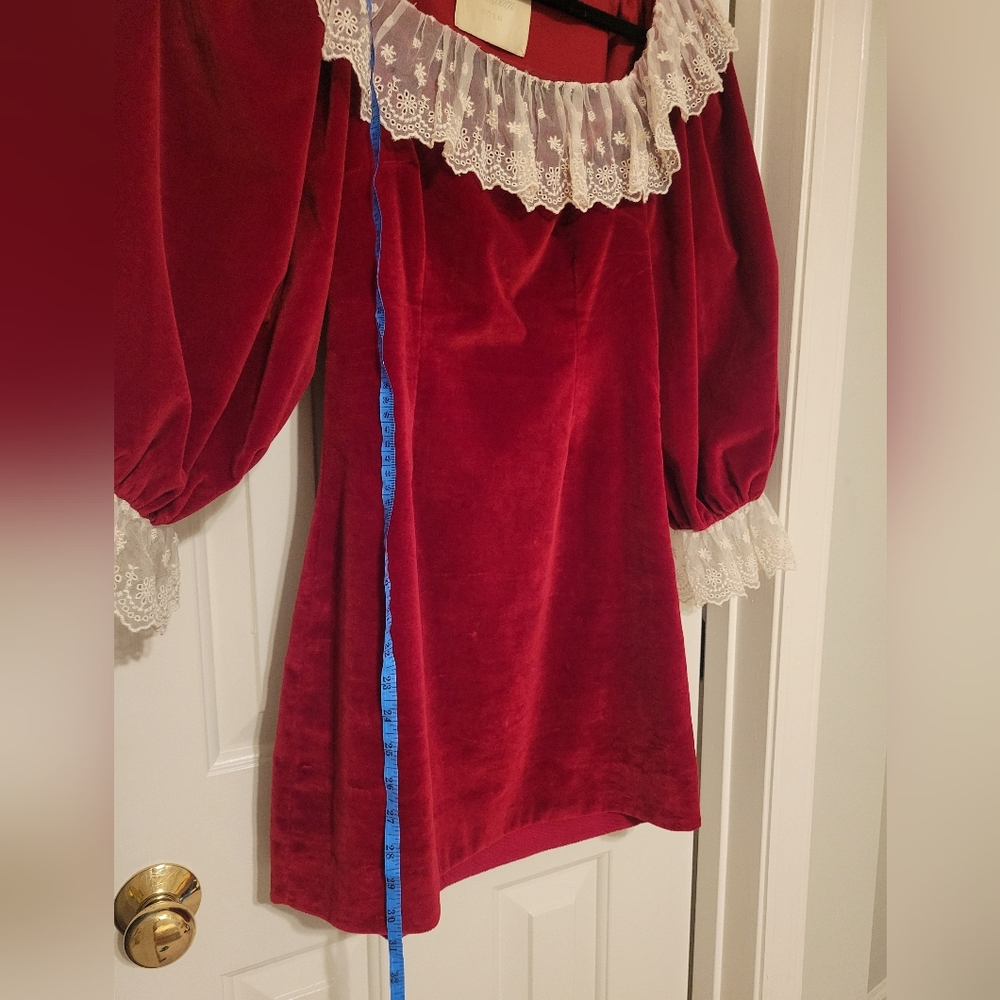Doen Heirloom Red Velvet Mini Dress with Lace Trim - Picture 10 of 11